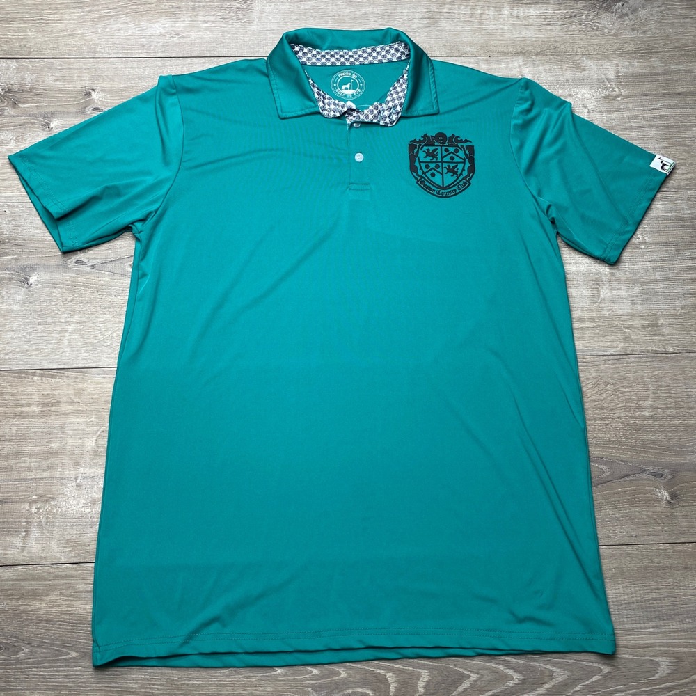 Proud 90 Shirt Polo Gaston Country Club Mens L Teal Green Performance Golf Top